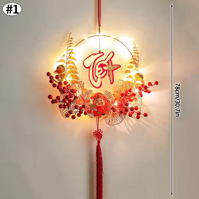 Светодиодный венок на Китайский Новый год 2026 - Счастливый Бог Богатства "Фу", подвесное украшение на Праздник Весны