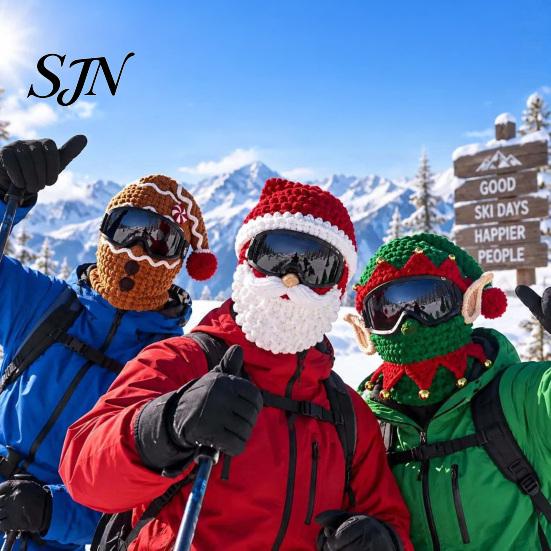 Santa Elf Gingerbread Winter Headwear 3D Christmas Knitted Ski Masque, Funny Claus Balaclava, Warm Face Masque Full for Cold Weather, Holiday