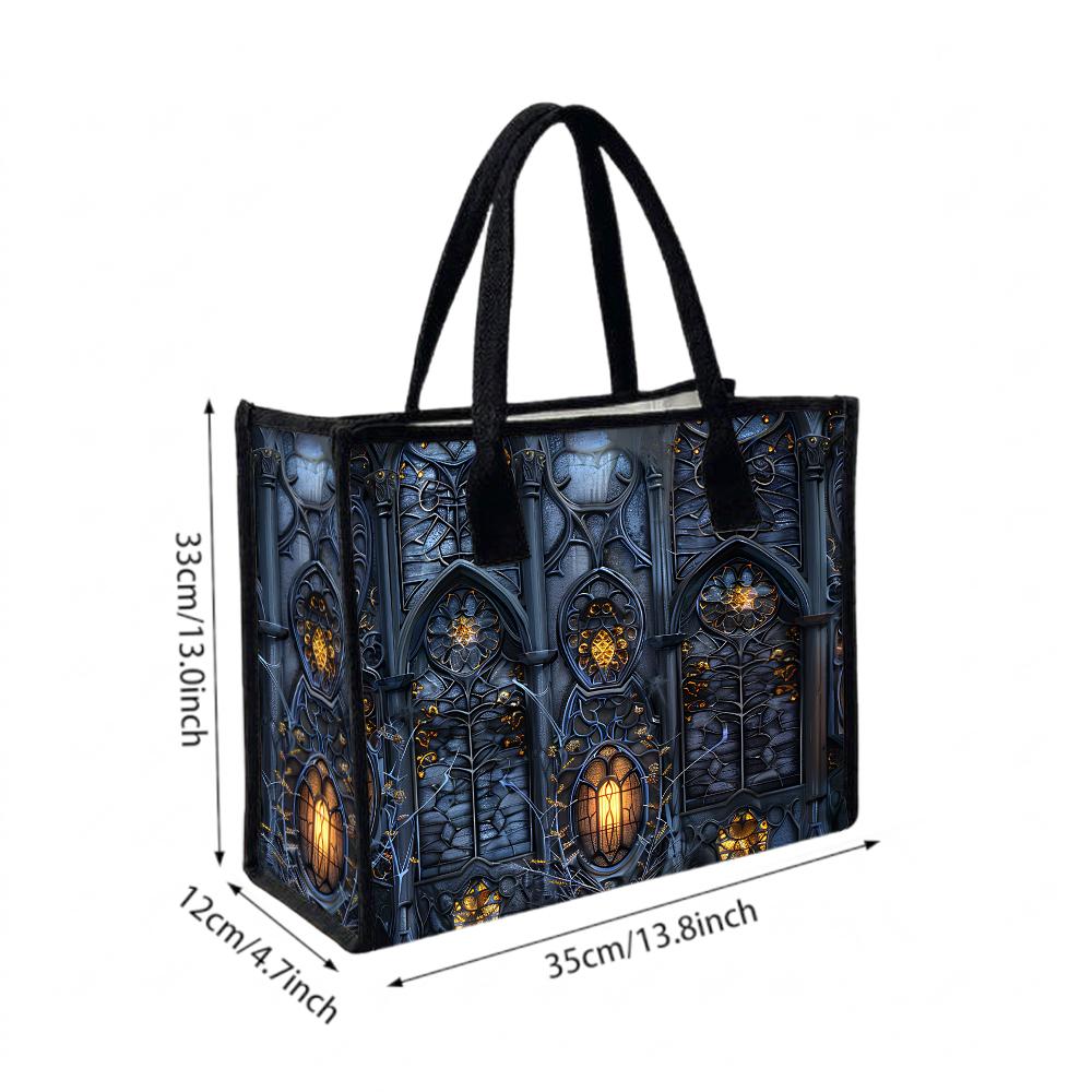 Gothic Window Pattern Tote Bag Fashion Aesthetic Daily Carry Handbag Unique Trendy Ladies Shoulder Bag