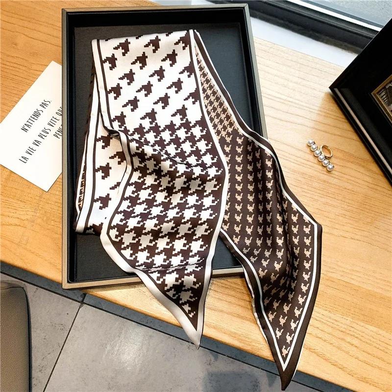 Luxury Long Silk Scarf Female Animal Horse Print Thin Narrow Scarf Bag Hair Band Ribbon Scarfs Women Neckerchief