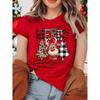 Cute Reindeer Leopard Print Women Christmas T Shirt Casual Cartoon Christmas Tree Graphic Short Sleeve Female T-Shirt