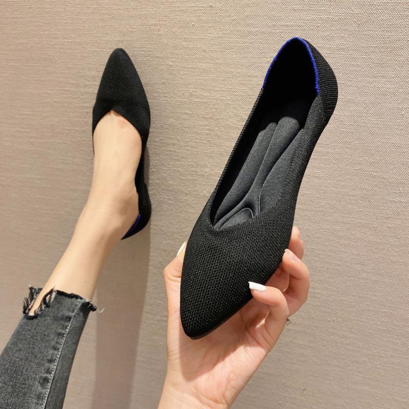 BEIFEITI~ Новые вязаные туфли с геометрическим узором, вязаные туфли с острым носком и неглубоким вырезом, женские