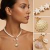Retro Starfish White Shell Pendant Necklace for Women Bohemian Imitation Pearl Chain OT Buckle Necklace Summer Beach Jewelry
