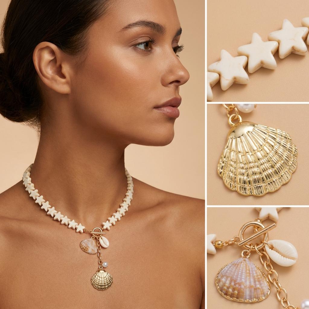 Retro Starfish White Shell Pendant Necklace for Women Bohemian Imitation Pearl Chain OT Buckle Necklace Summer Beach Jewelry