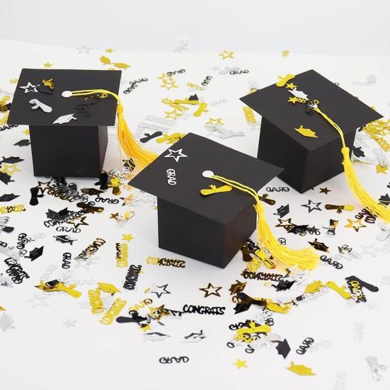 50Pcs Graduation Hat Candy Boxes with Tassels Square Chocolate Goodies Snack Paper Storage Boxes Party Favors Treat Packaging Boxes