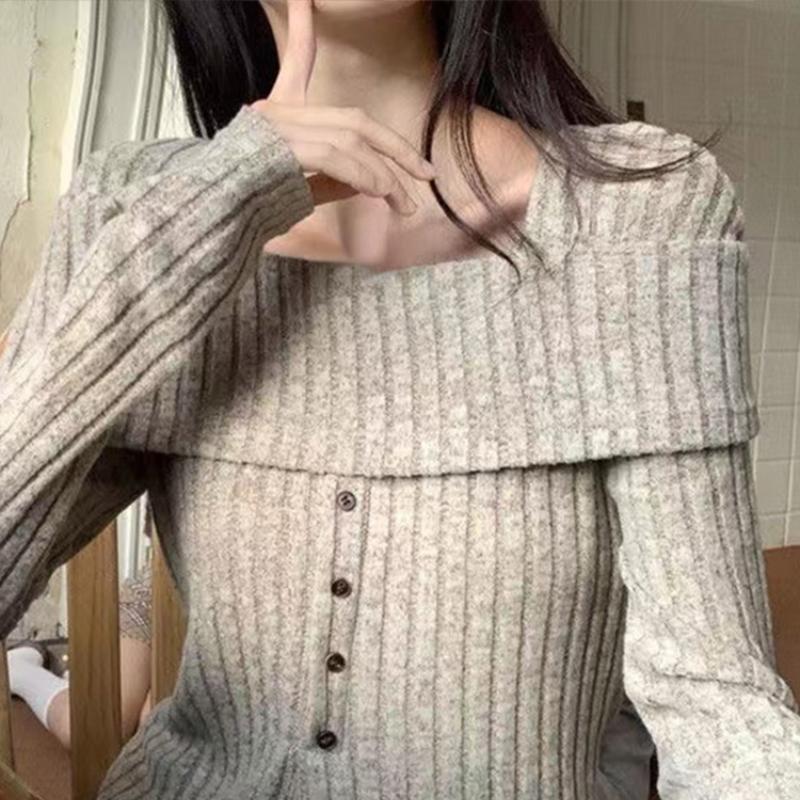 Knit Pullover Women Chic Off Shoulder Casual Slim Gentle Sweater Female Spring New Fashion Solid Long Sleeves Knitwears Lady