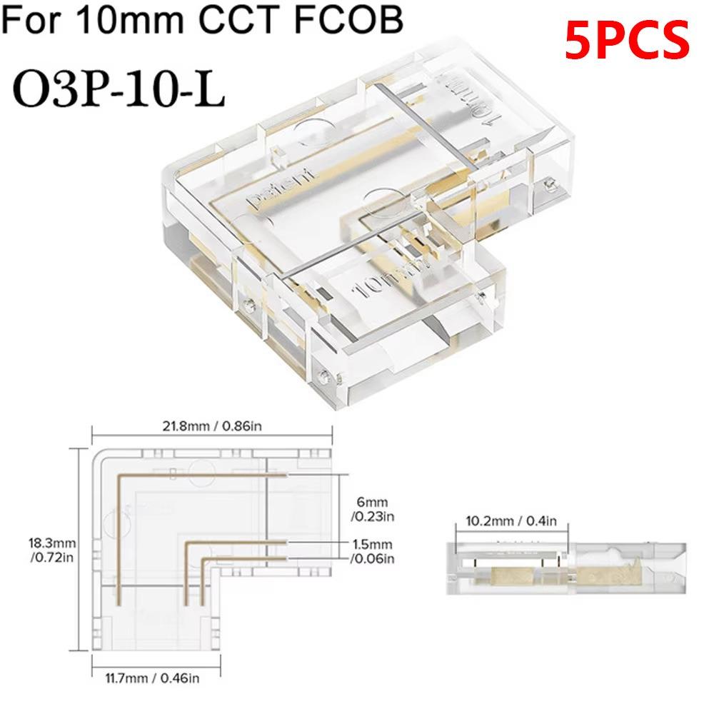 5Pcs/Set Mini Buckle COB Connector 2/3/4Pin Transparent L-Shaped Corner Solderless LED Strip Connector