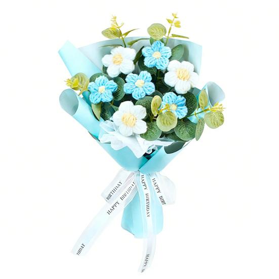 Искусственные цветы Ручной работы Вязаный крючком букет цветов Мягкая хлопковая пряжа Не требует ухода Гибкие стебли Искусственный цветок День святого Валентина Свадебное украшение