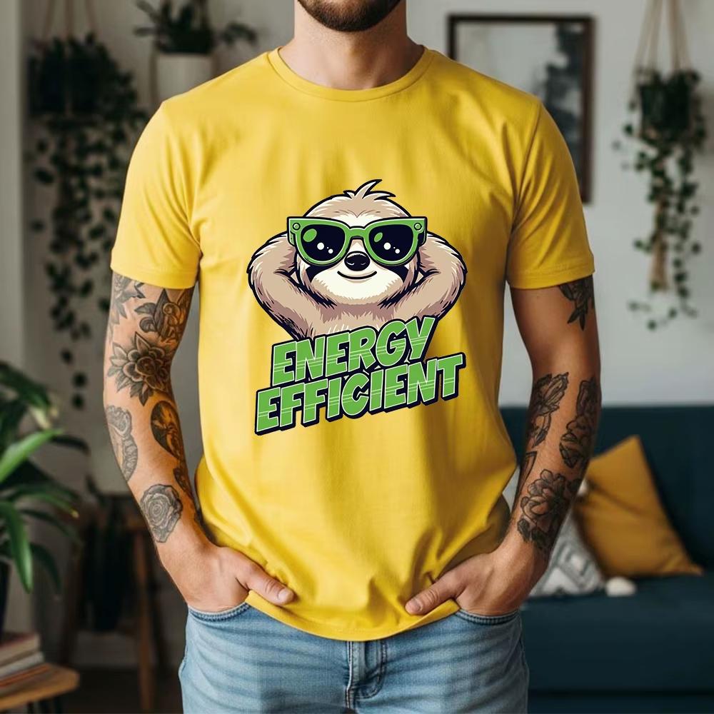 New Summer Pure Cotton T Shirt Energy Efficient Sloth Cartoon Style Street Cool Casual Tee Breathable Short Sleeve Comfortable