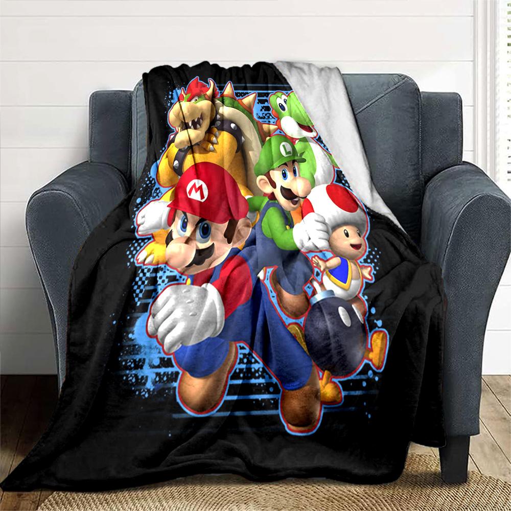 Super Mario Bros Adventure Flannel Blanket Super Soft Warm Cozy Blanket For Sofa Bed Office Travel Allseason Home Decor Gift