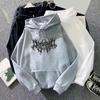 Winter Unisex Hoodie Drawstring Elastic Cuff Thorn Print Thick Fleece Patch Pocket Loose