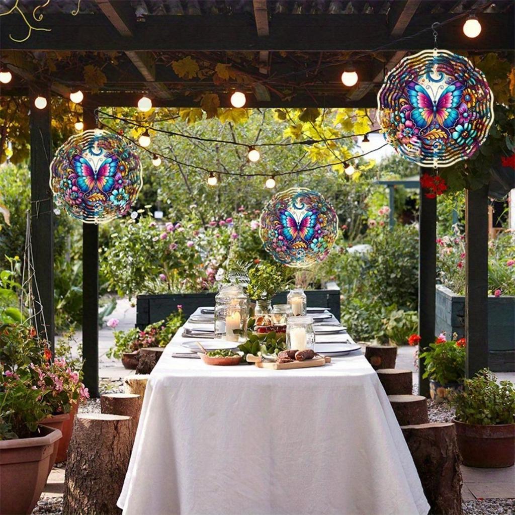 Dynamic Outdoor Wind Chime Decor - Colorful Butterfly & Floral Metal Spinner (High-End Sublimation Craft)