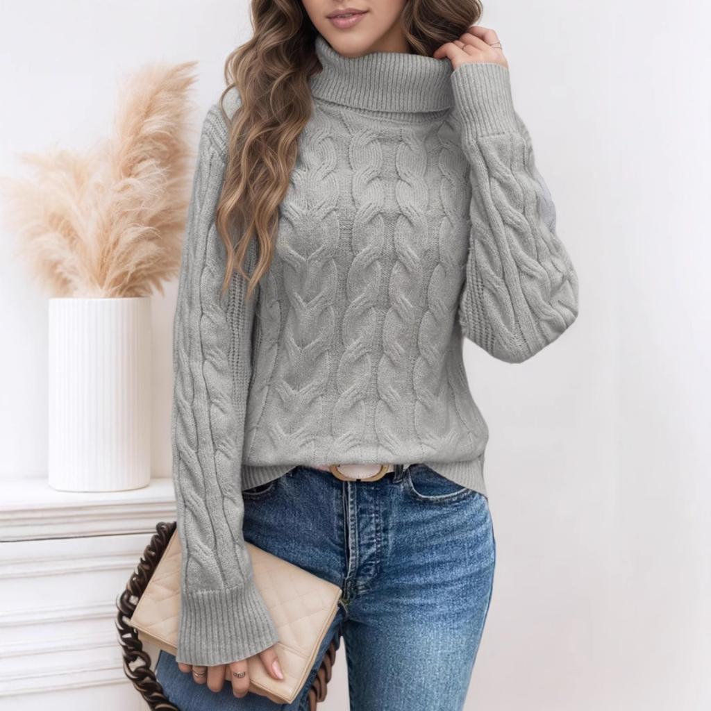 Women's High Collar Sweater - Soft Elastic Pullover, Essential Solid Color Top for Autumn and Winter, Hand Washed, Comfortable and Fitted