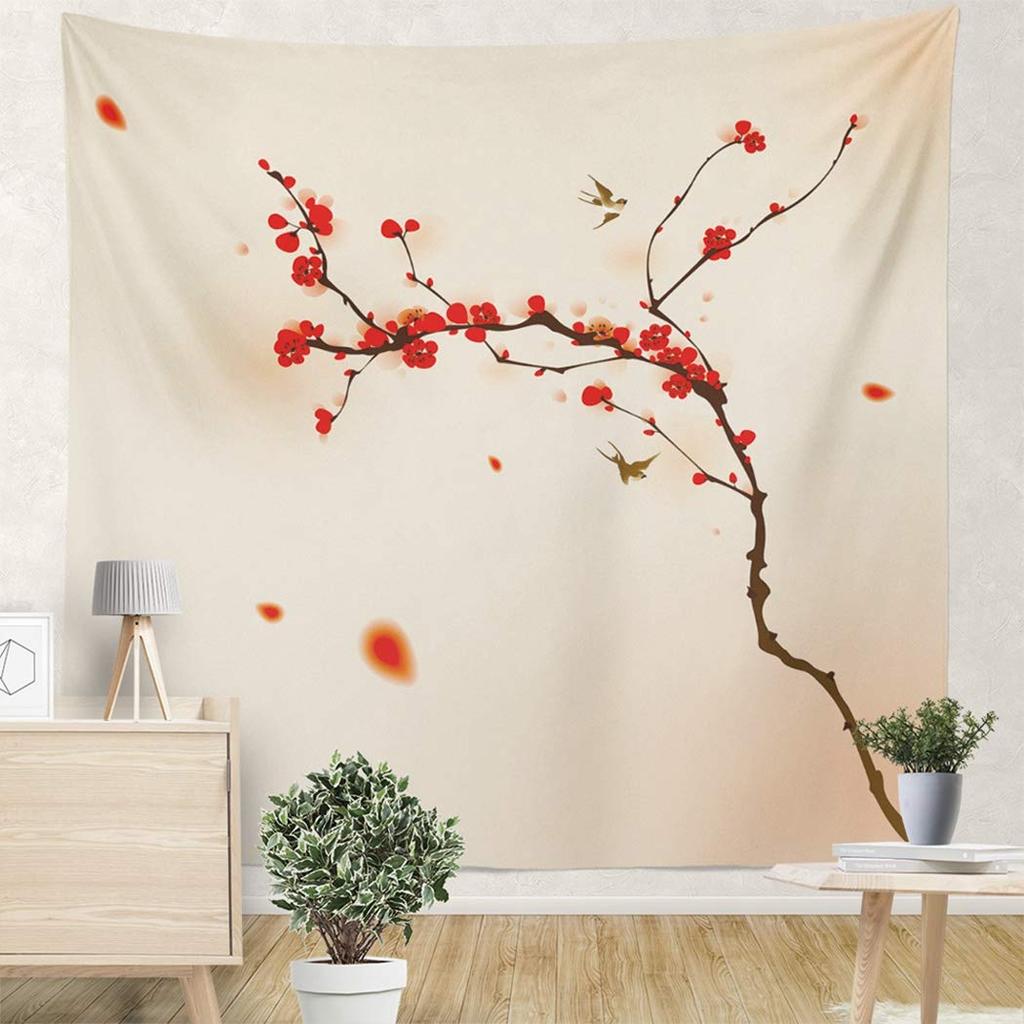 Красный Розовый Цветок Персика Цветок Сливы Узор Гобелен Главная Гостиная Спальня Декор Стены Фон Ткань Гобелен