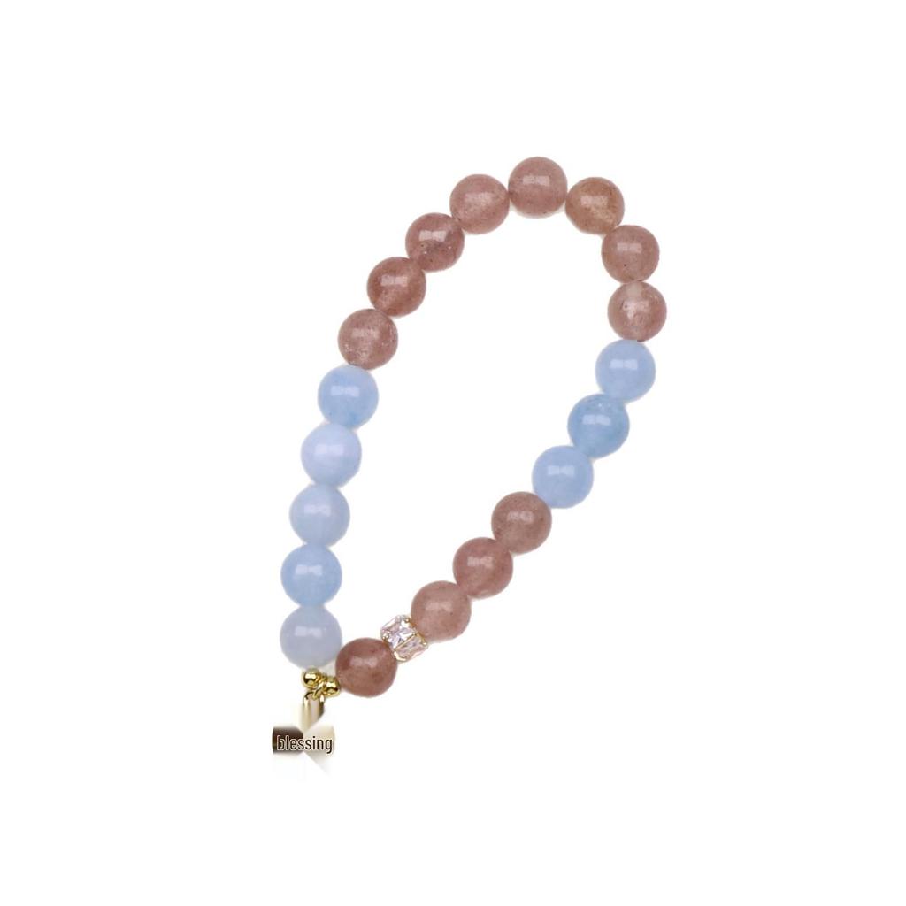 Браслет из натурального клубничного кристалла и бирманского нефрита с цирконом - Новый 2025 год, китайский стиль для женщин