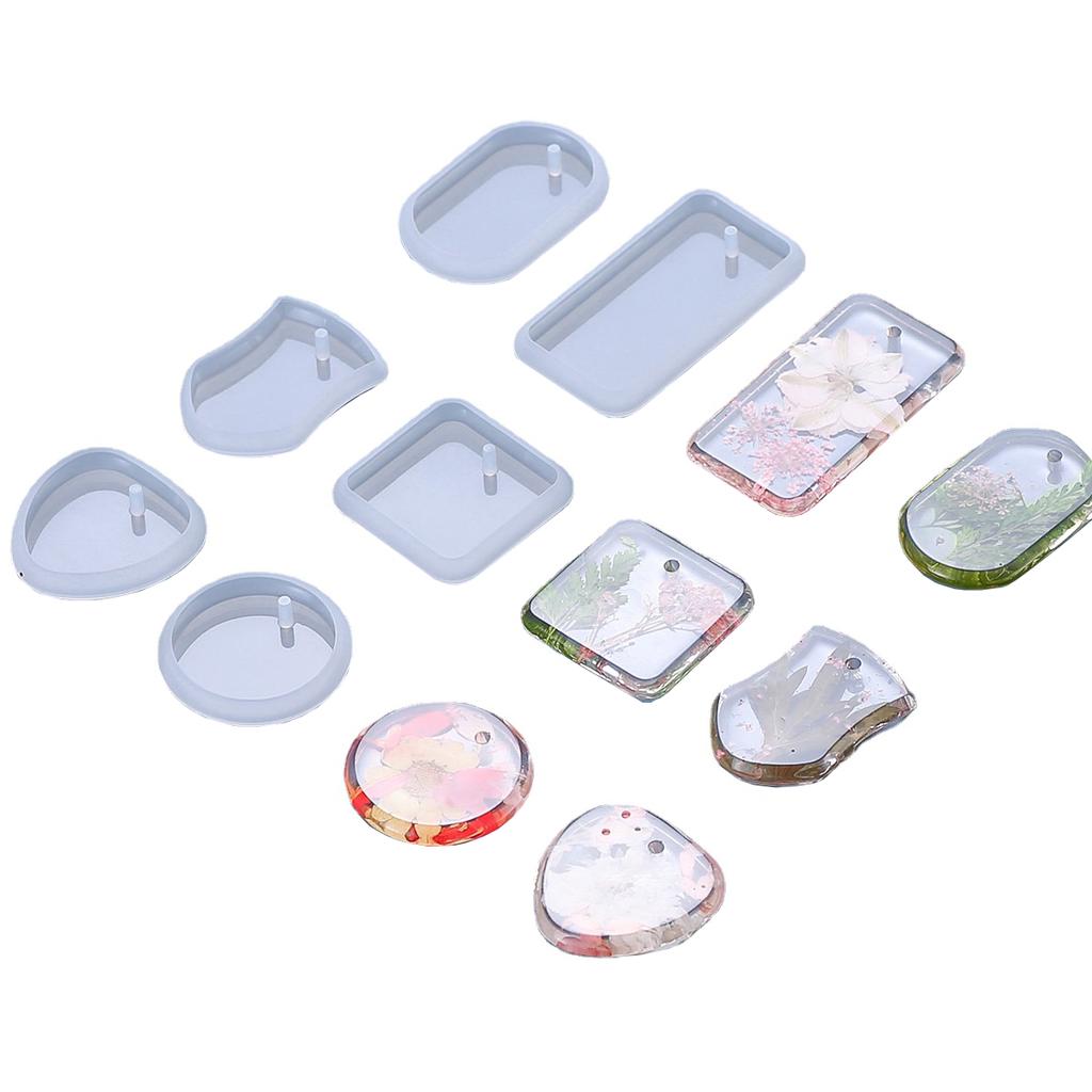 6pcs DIY Keychain Pendant Silicone Mold Set Crystal Epoxy Resin Mold Round Rectangle Pendants Jewelry Making Casting Mould