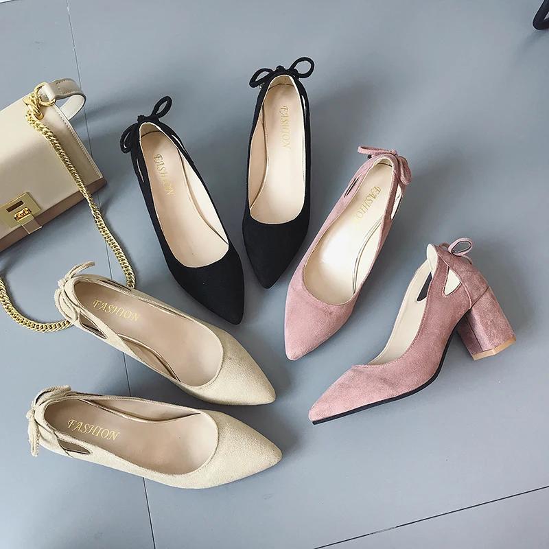 Fashion 2024 Spring New Women Pumps Leather Sexy Pointed Toe Square High Heels 6CM Shoe Ladies Fashion Shallow Derss Shoes Large Size 44