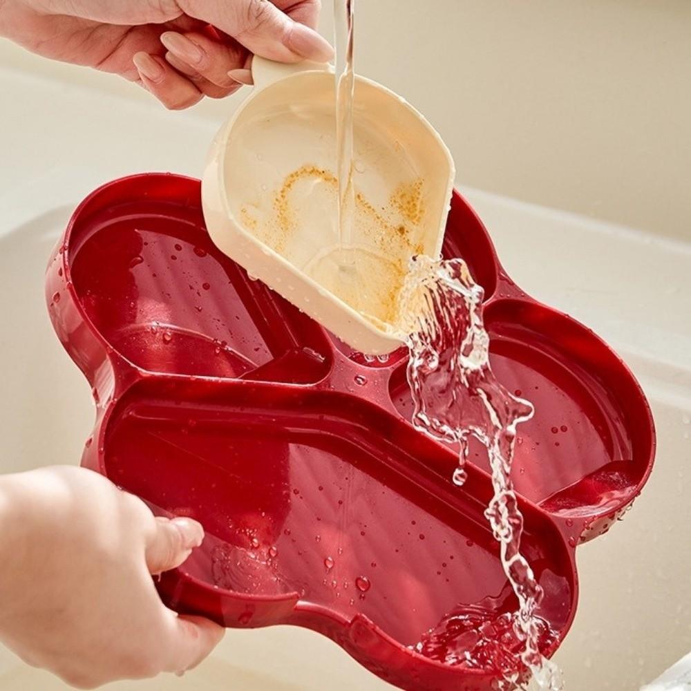 Plastic Kitchen Preparation Plate Reusable with Scoop Holder Dinner Plate 4 Compartment Durable Spoon Rest Dinnerware