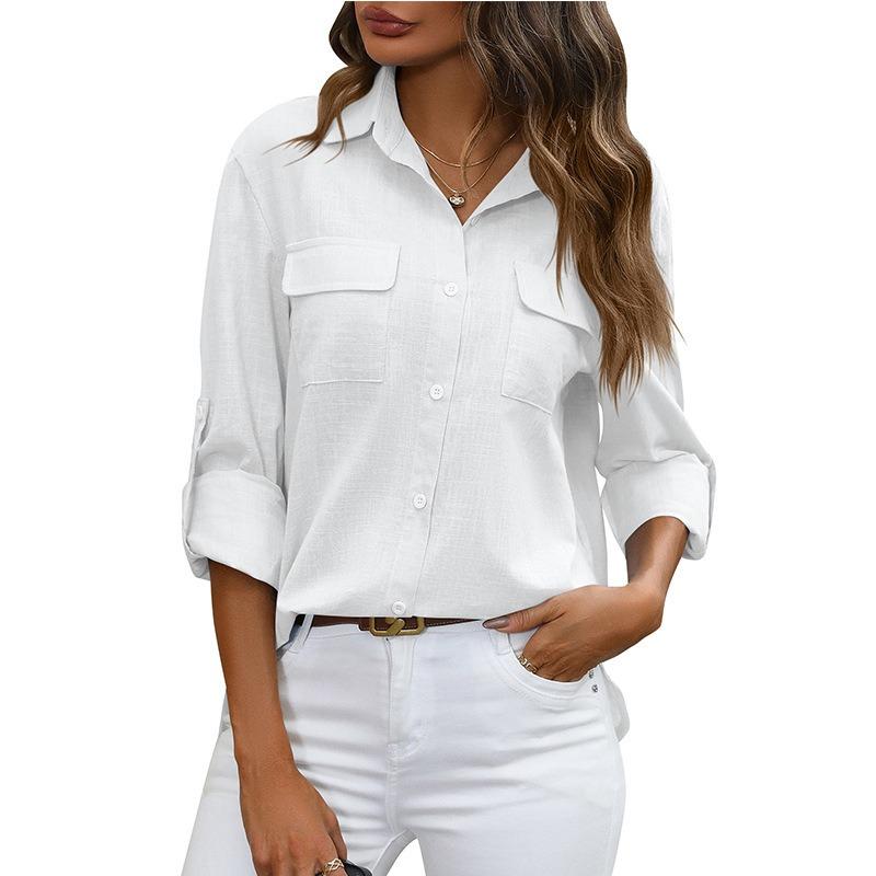 Women's Spring Summer Button Shirt Loose Shirt Solid Color Casual Shirts