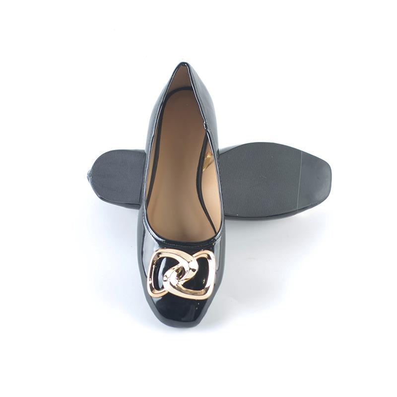 Fashion 2025 Laidies Geometric Decoration Comfortable Square Toe Flat Casual Spring Autumn Black Patent Faux Leather Flat Ballerinas