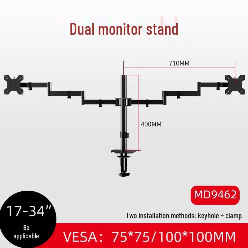 No-Drill Dual Screen Desktop Monitor Stand with Pneumatic Retractable Arm