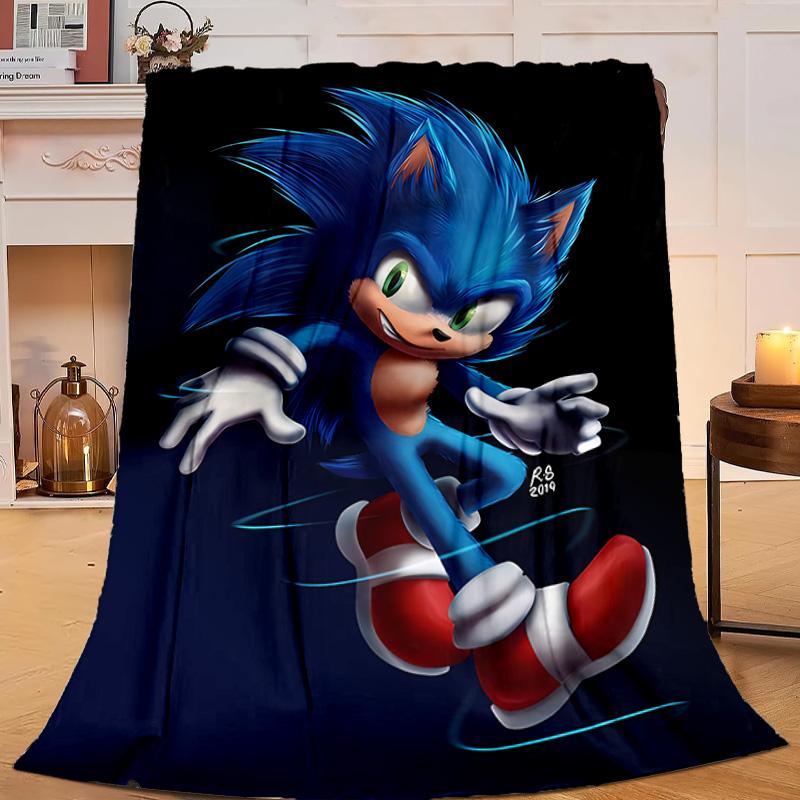 1PC hedgehog Speed Adventure Flannel Blanket Gift, Suitable for Both Men And Women, Soft Ideal for Beds And Sofa, Birthday Or Christmas Gift