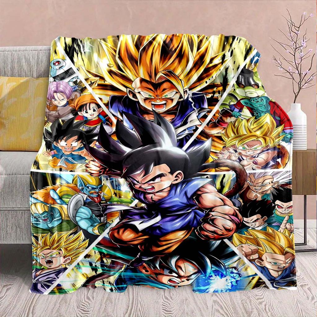Фланелевое одеяло из аниме Dragon Ball - Мягкое, теплое, идеально подходит для дивана, постельного белья, кемпинга, путешествий, офиса, домашнего декора -QJY