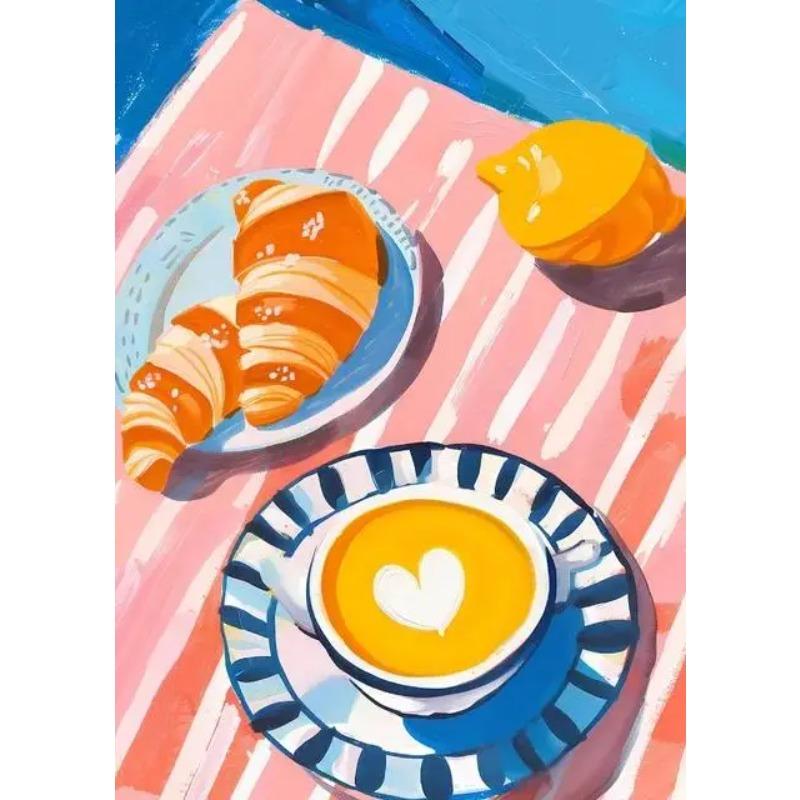Вкусная еда Холст Настенное искусство Пицца Клубника Блины Кофе Круассан Морепродукты Постер Принт для Бара Кухни Домашний Декор