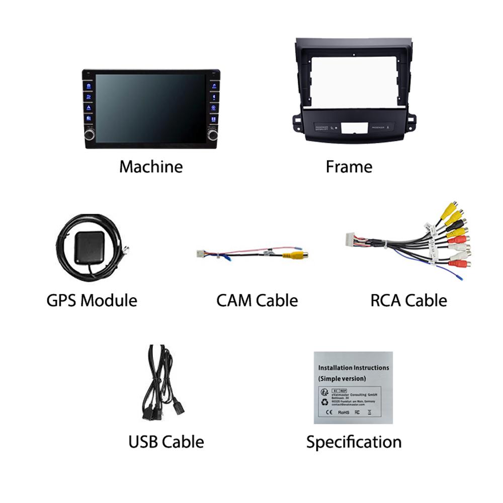 Мультимедийный видеоплеер на базе Android для Mitsubishi Outlander 2005-2011 с кнопкой WiFi BT 2 Din 1 + 16 ГБ