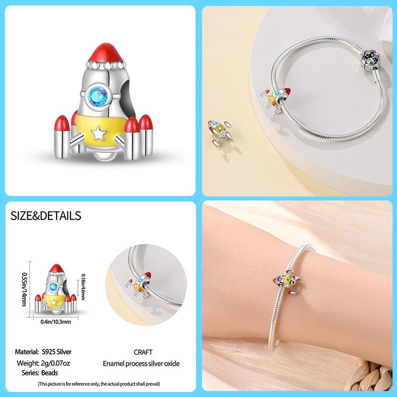 925 Sterling Silver Fashion Space Travel Collection Rocket Astronaut Charms Beads Fit 4MM hole diameter Bracelet DIY Jewelry