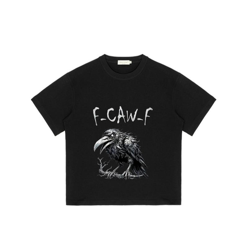 Oversized T Shirt Black F Caw F Raven Graphic Print Casual Streetwear Top for Men and Women