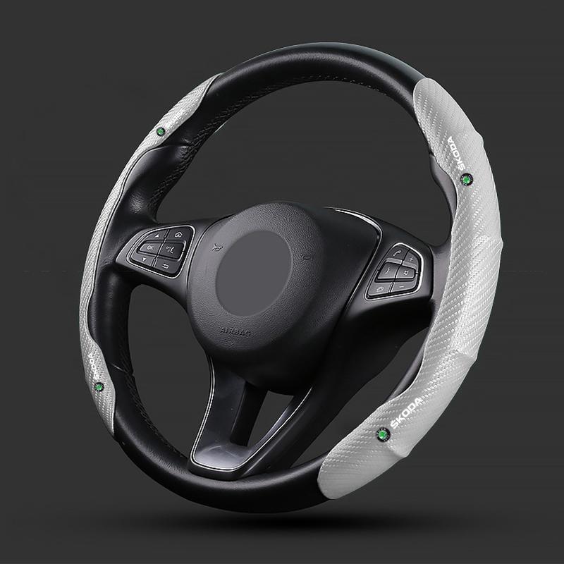 Non-Slip Universal Carbon Fiber Car Steering Wheel Cover for Skoda Octavia 1 2 3 A4 A5 MK2 Kodiaq Superb 3 Rapid Fabia 1 Car Styling