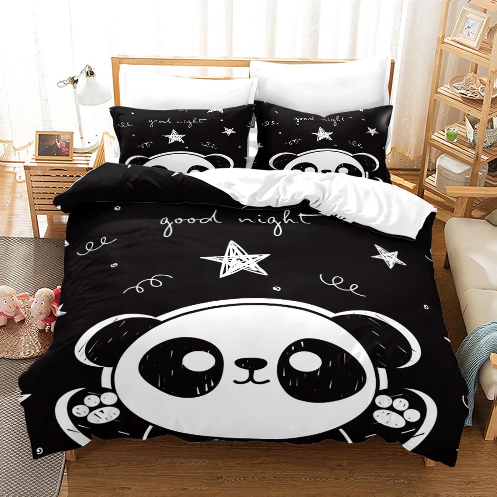 3D Panda Duvet Cover Set King Size Cute Panda Bamboo Bedwear Set Black White Bear Polyester Quilt Cover для мальчика, ребенка, для спальни