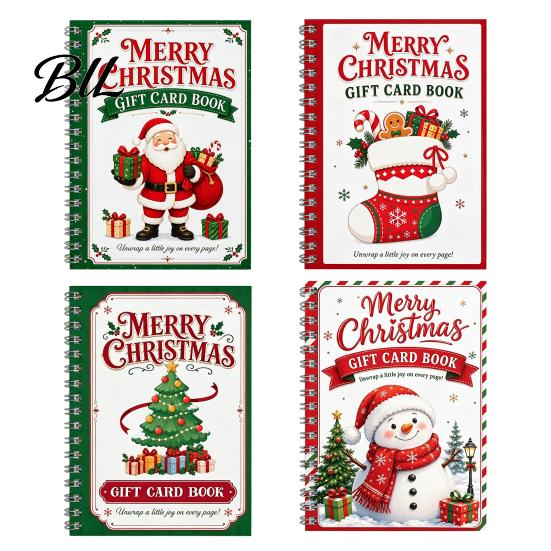 Christmas Themed Coil Bound Notebook Merry Gift Card Holder Book, DIY Spiral Party Favor Booklet, Xmas Gifts for Family, Friends, Celebrations