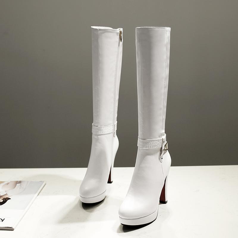 Женские ботильоны на высоком каблуке осень и зима новые водонепроницаемые на платформе на толстом каблуке больших размеров универсальные ботильоны средней высоты