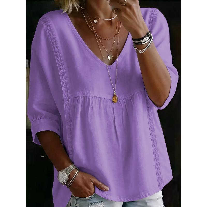 GMXIA Women's Fashion Casual 1/2 Sleeves V-Neck Blouses & Shirts