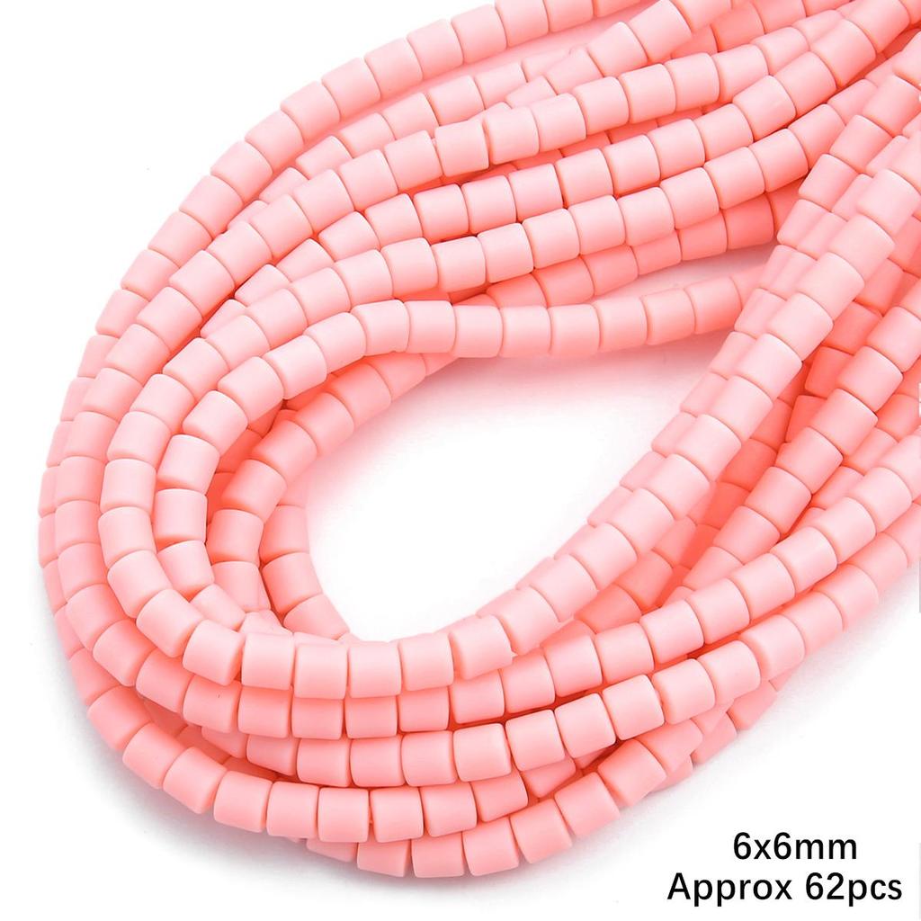 60pcs/Bag 6x6mm Flat Round Cylinder Polymer Resin Clay Beads Loose Spacer Handmade Beads For DIY Jewelry Making Bracelets Necklaces Crafts 38cm/15