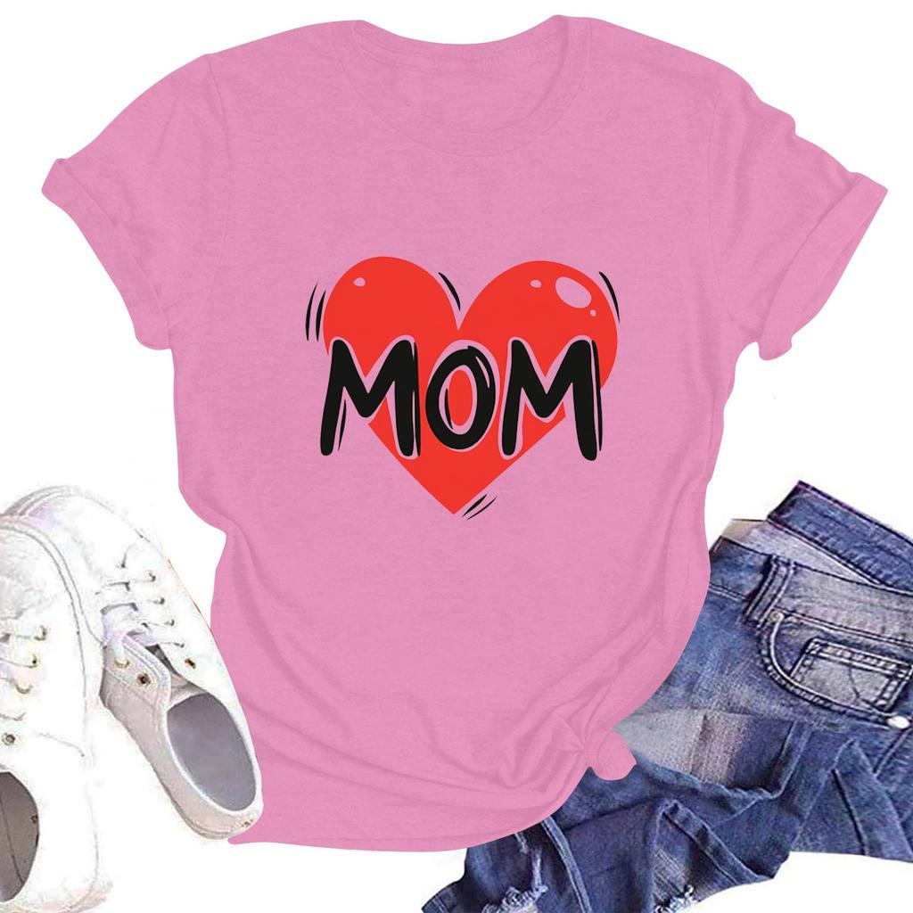 Women's Casual Round Neck Short Sleeve Pullover Printed T-Shirt Top