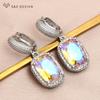 Fashion Luxury Rectangle Crystal Drop Earrings For Women Wedding Jewelry Rose Gold Color Zirconia Eardrop