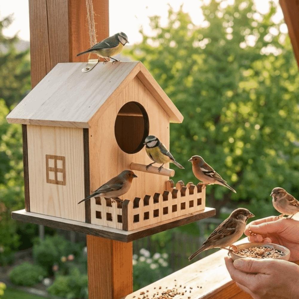 Hanging Bird Breeding Box Bird Cage Bird Feeder House Wood Bird House Backyard Home
