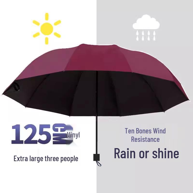 Twelve-Bone Oversized Women's Umbrella: Black UV Protection for Sun & Rain