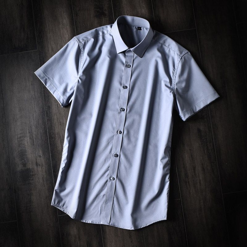 Export Factory Balance Cargo with Logo Cut off Summer Men Business Leisure Iron-Free Silm Solid Color Short Sleeve Shirt Shirt Plus Size