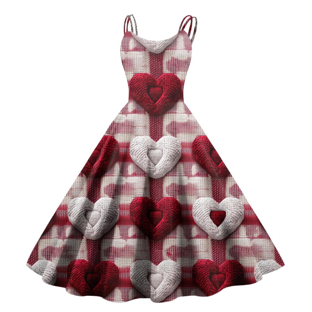 Women's Valentine's Day Love Heart Print Sexy Off Shoulder Vintage Dress