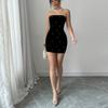 2025 Лето Женщины Сексуальные Перламутровые Сращивание Вечерние Платья Без Бретелек Облегающие Тонкие Эластичные Пакет Бедра Черное Мини Платье Женская Одежда