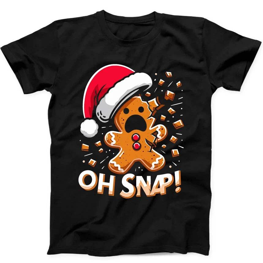 Gingerbread Oh Snap Christmas Funny Gift Tee Black T Shirt 267