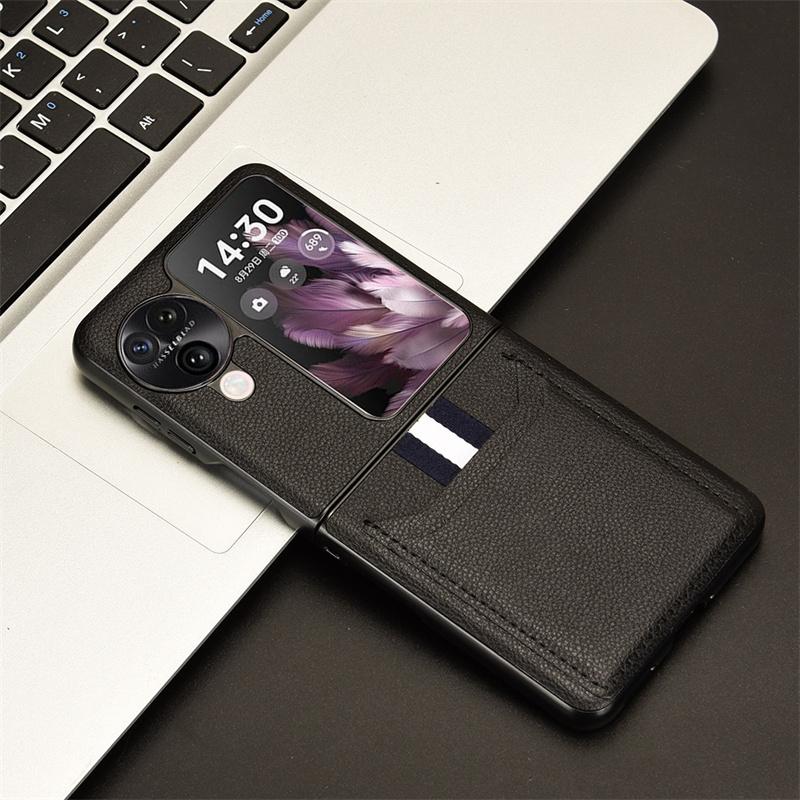 For OPPO Find N3 Flip N2 Flip Litchi PU Genuine Leather Outer Card Mobile Protective Case Upper and Lower Folding Screen