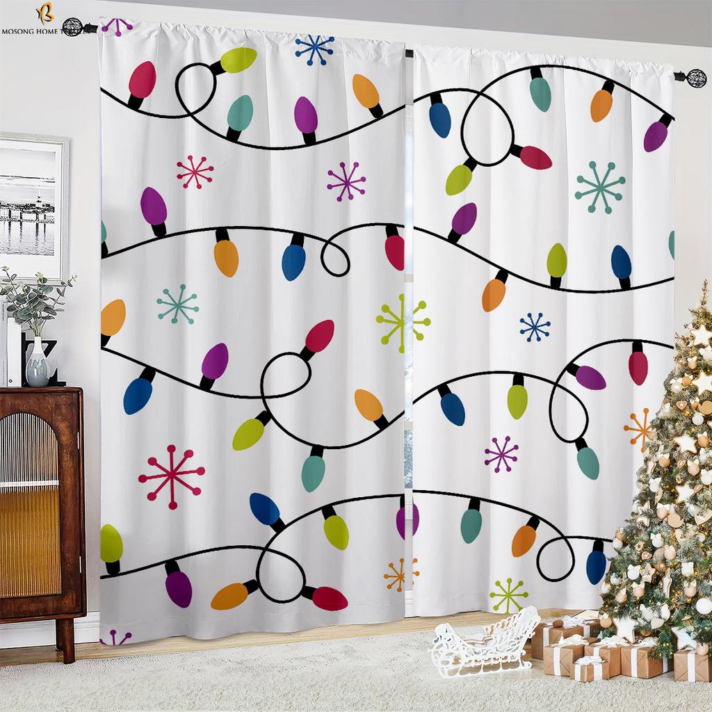 Декоративные занавески в стиле ретро-кантри на Рождество с узором из дерева для спальни, столовой, праздничной вечеринки, 2 шт.