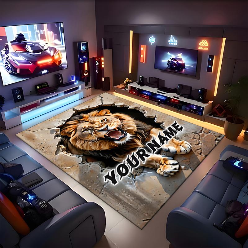 1PC Custom Name Lion Roar Through Wall Theme Floor Mat Ideal for Living Room, Game Rooms, Office, Bedroom, Office Floor Mat , Floor Mats for Home