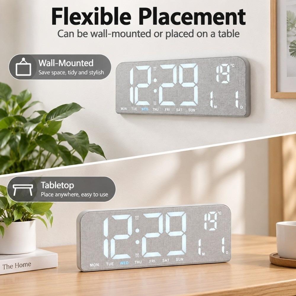 Temperature Display Digital Wooden Clock Hanging Standing Design Dual Alarm Clock Desk