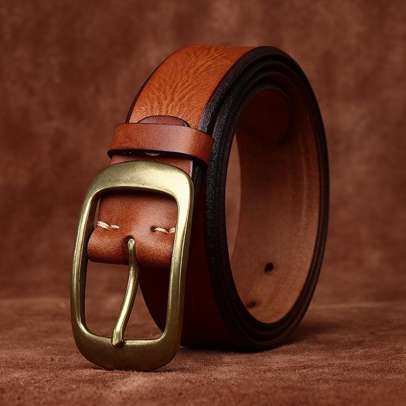Men's Belt Retro Emboss Personality Beveled Handmade Men's First Layer Cow Leather Belt Men's Leather Pin Buckle Jeans Belt Men's